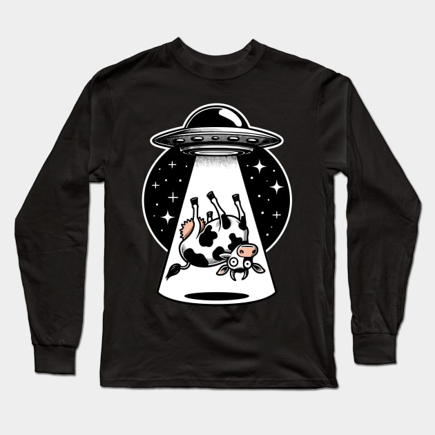 UFO – Crazy Cow Alien Abduction Flying Saucer Long Sleeve T-Shirt by Infinitee Shirts